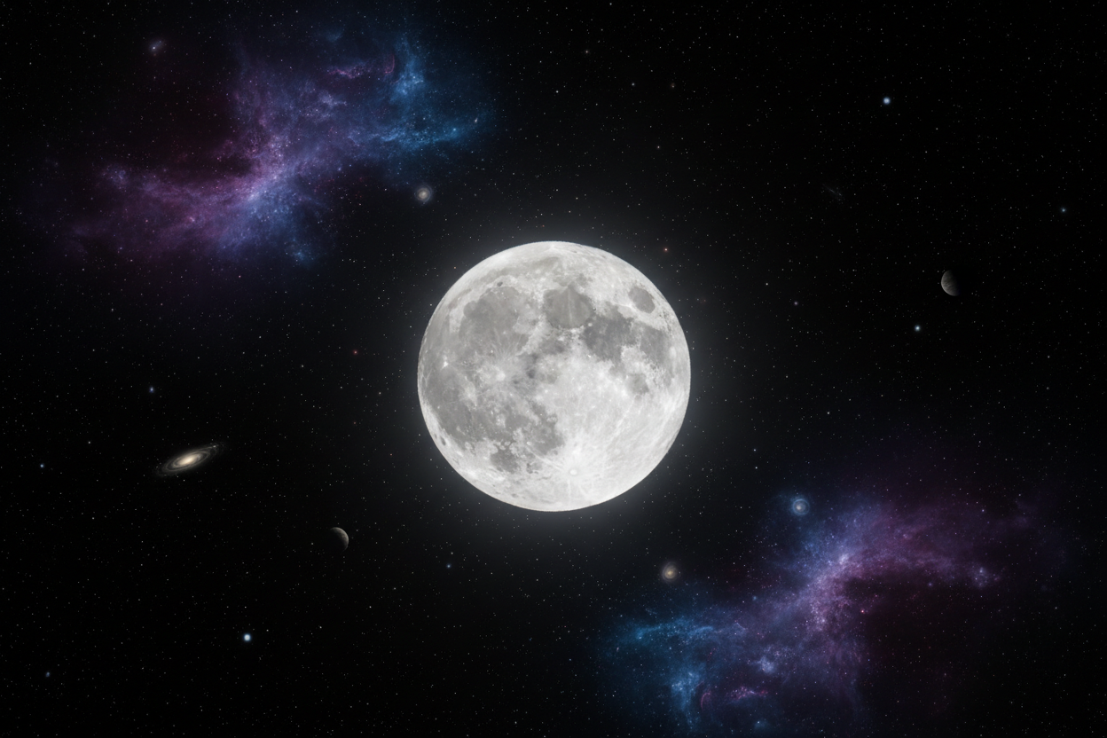 haz una imagen del espacio con la luna llena 